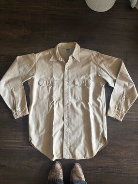 50s Sears Button-Front Work Shirt in Light Beige